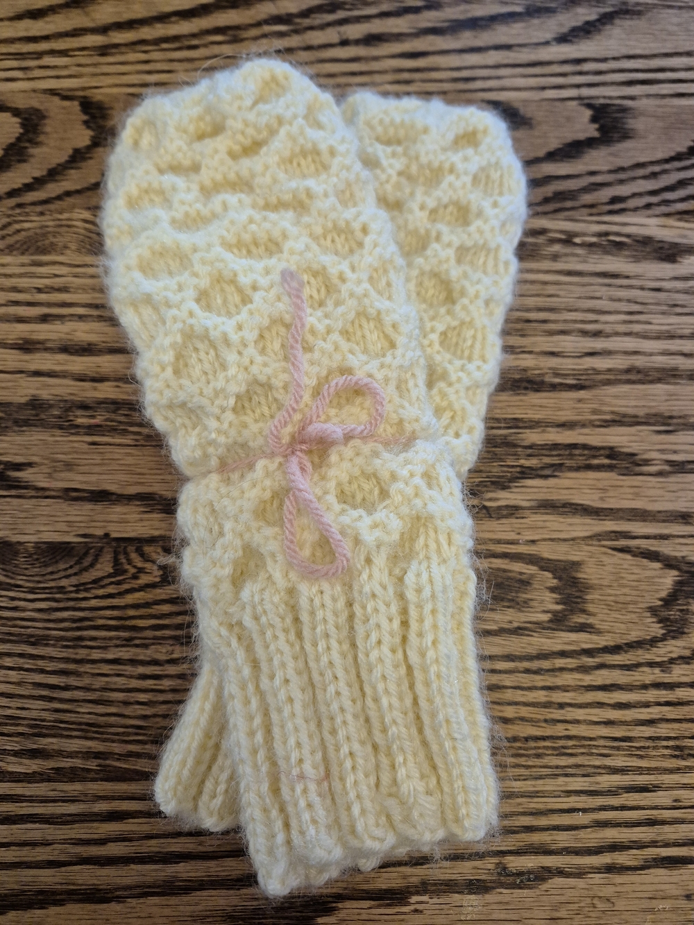 Hand-Knit Cream Mittens